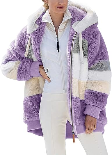 Chaqueta de Felpa Patchwork con Capucha – Púrpura - La Tiendita de la Jose
